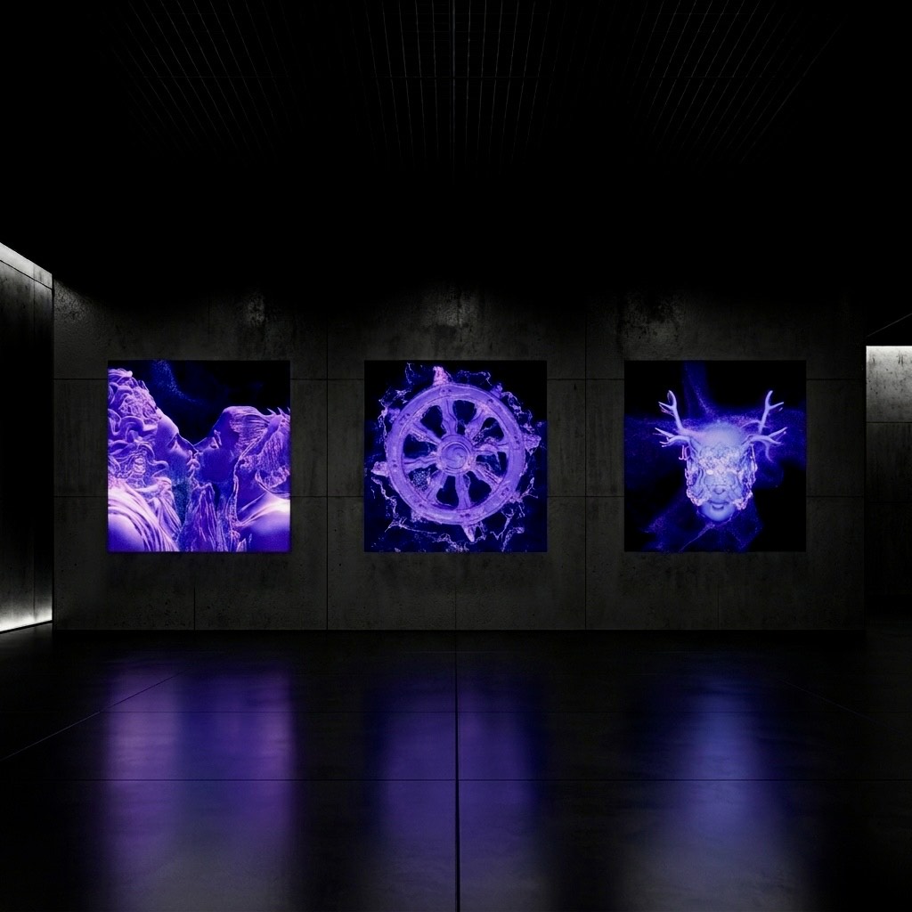 Abhaya triptych presented as a three-panel installation
